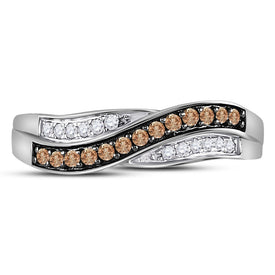 10K White Gold Round Brown Diamond Women's Brown Band Ring 1/4 Cttw - Splendid Jewellery