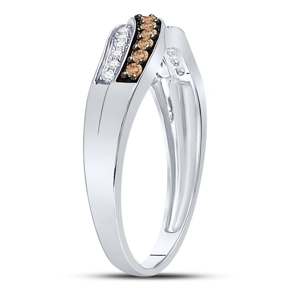 10K White Gold Round Brown Diamond Women's Brown Band Ring 1/4 Cttw - Splendid Jewellery