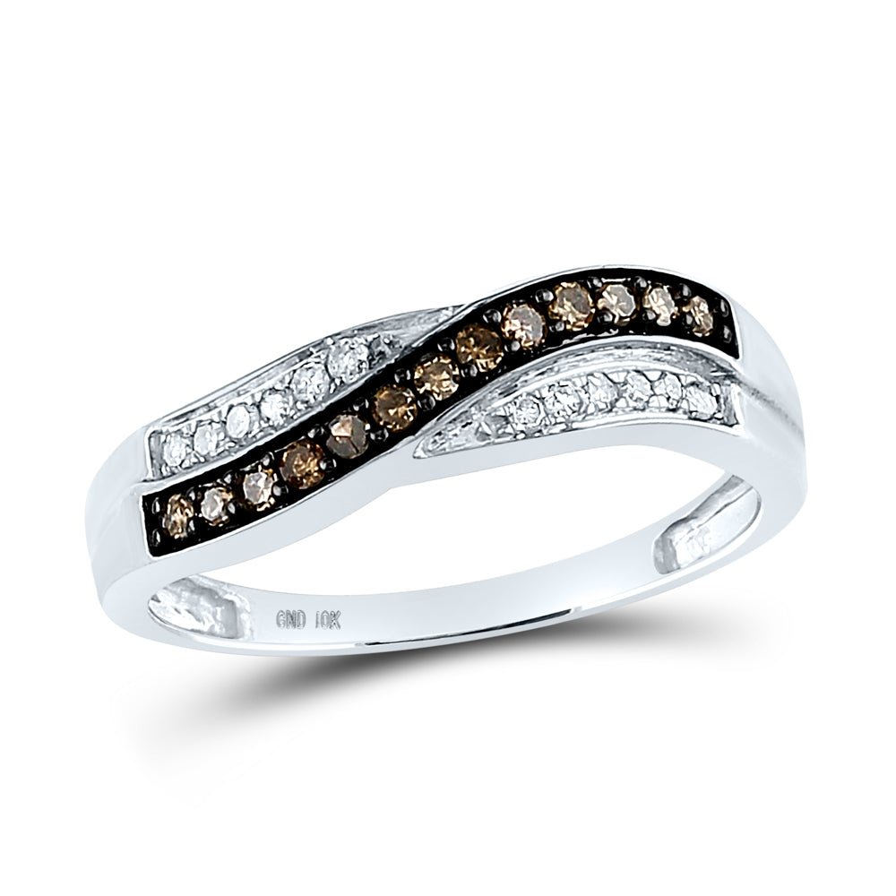 10K White Gold Round Brown Diamond Women's Brown Band Ring 1/4 Cttw - Splendid Jewellery