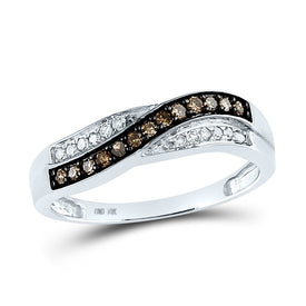 10K White Gold Round Brown Diamond Women's Brown Band Ring 1/4 Cttw - Splendid Jewellery
