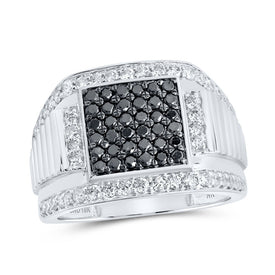 10K White Gold Round Colored Black Diamond Mens Ring 1 5/8 Cttw - Splendid Jewellery