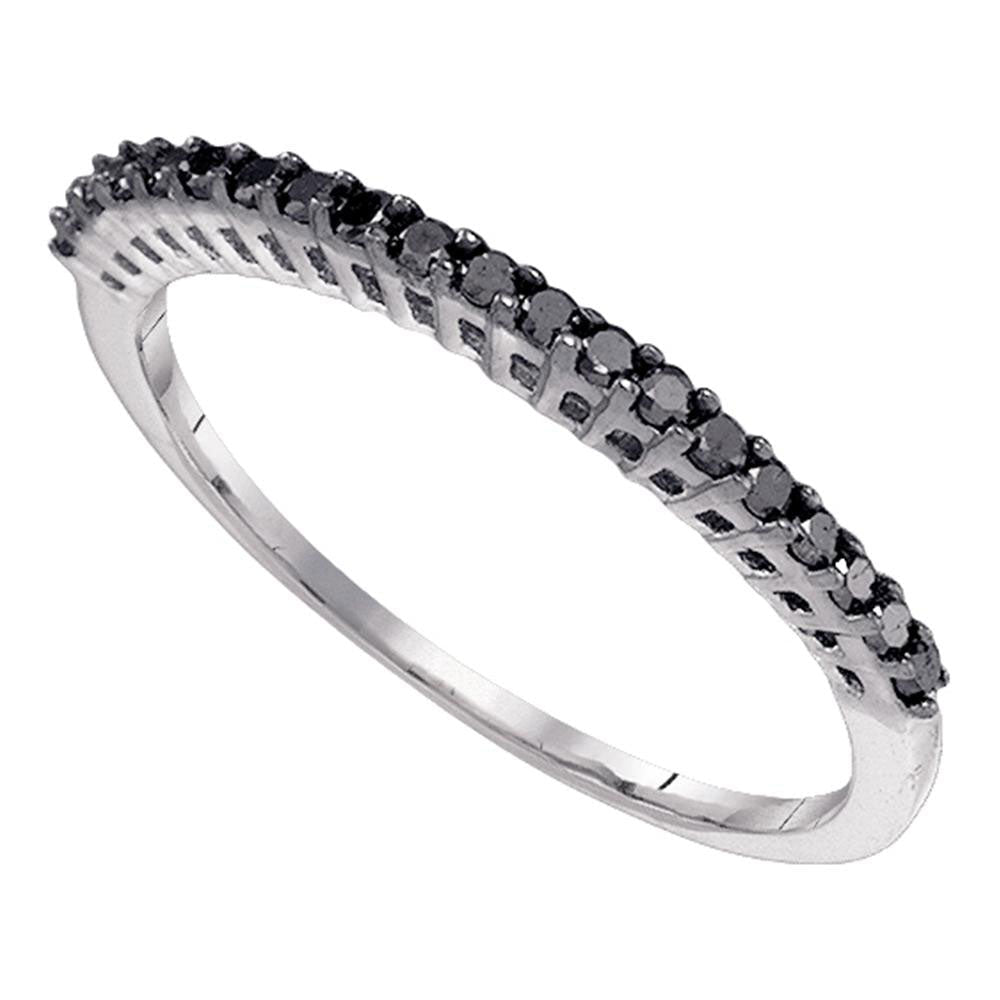 10K White Gold Round Colored Black Diamond Women's Color Enhanced Black Band 1/4 Cttw - Splendid Jewellery