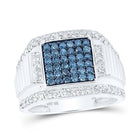 10K White Gold Round Colored Blue Diamond Mens Ring 1 5/8 Cttw - Splendid Jewellery