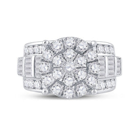10K White Gold Round Diamond Cluster Bridal Engagement 3 Cttw - Splendid Jewellery