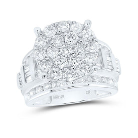 10K White Gold Round Diamond Cluster Bridal Engagement 3 Cttw - Splendid Jewellery
