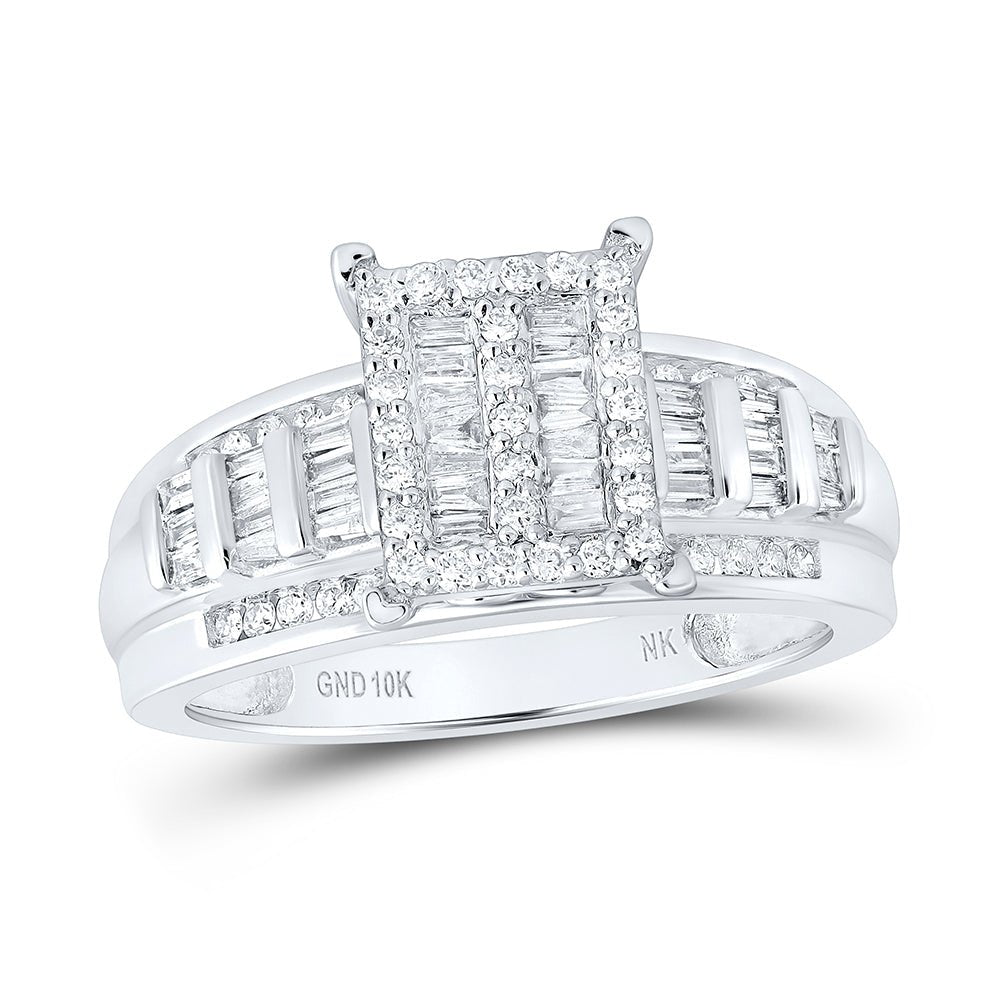 10K White Gold Round Diamond Designer Ring 1 Cttw - Splendid Jewellery