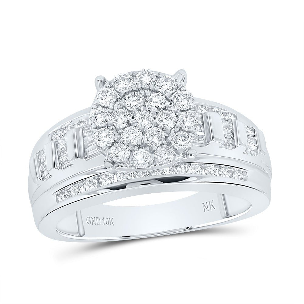 10K White Gold Round Diamond Designer Ring 1 Cttw - Splendid Jewellery