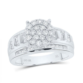 10K White Gold Round Diamond Designer Ring 1 Cttw - Splendid Jewellery
