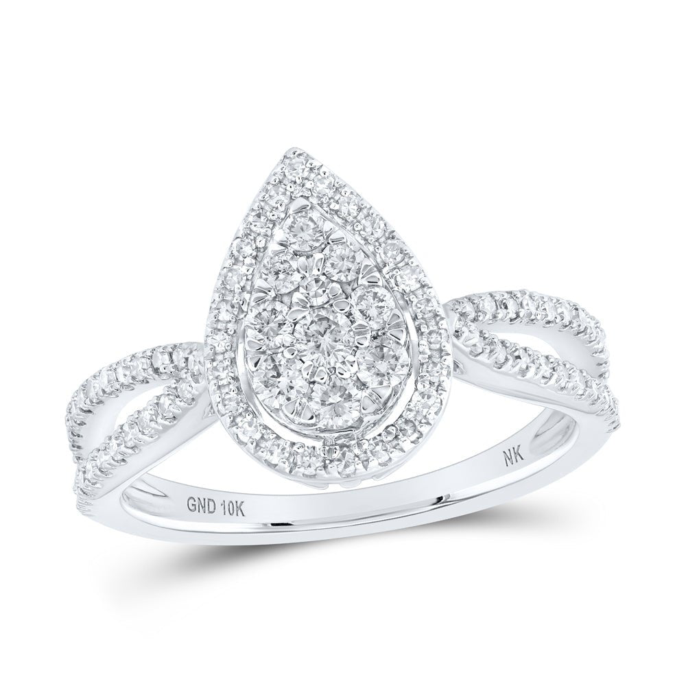10K White Gold Round Diamond Designer Ring 1/2 Cttw - Splendid Jewellery