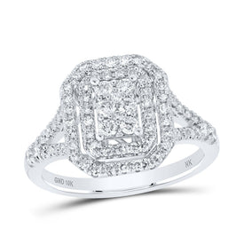 10K White Gold Round Diamond Designer Ring 3/4 Cttw - Splendid Jewellery