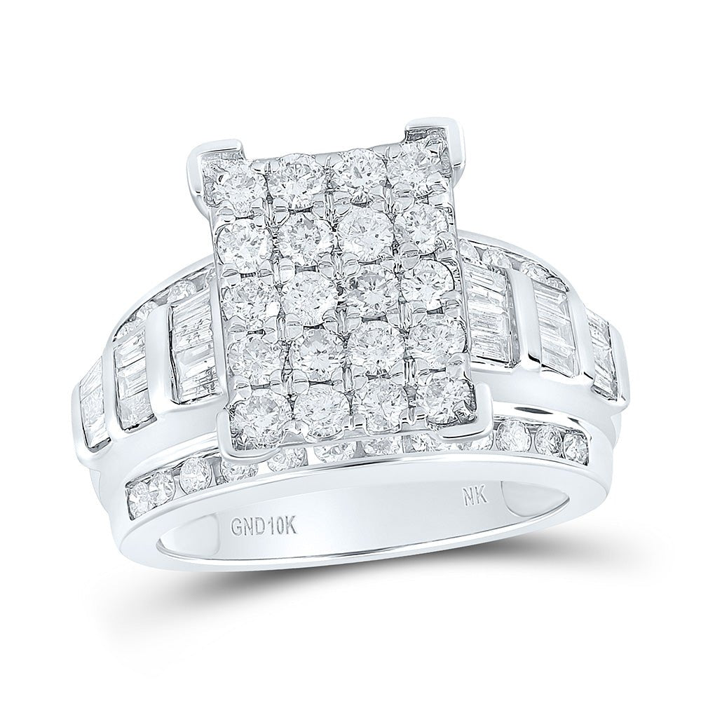 10K White Gold Round Diamond Fashion Emerald Ring 2 Cttw - Splendid Jewellery
