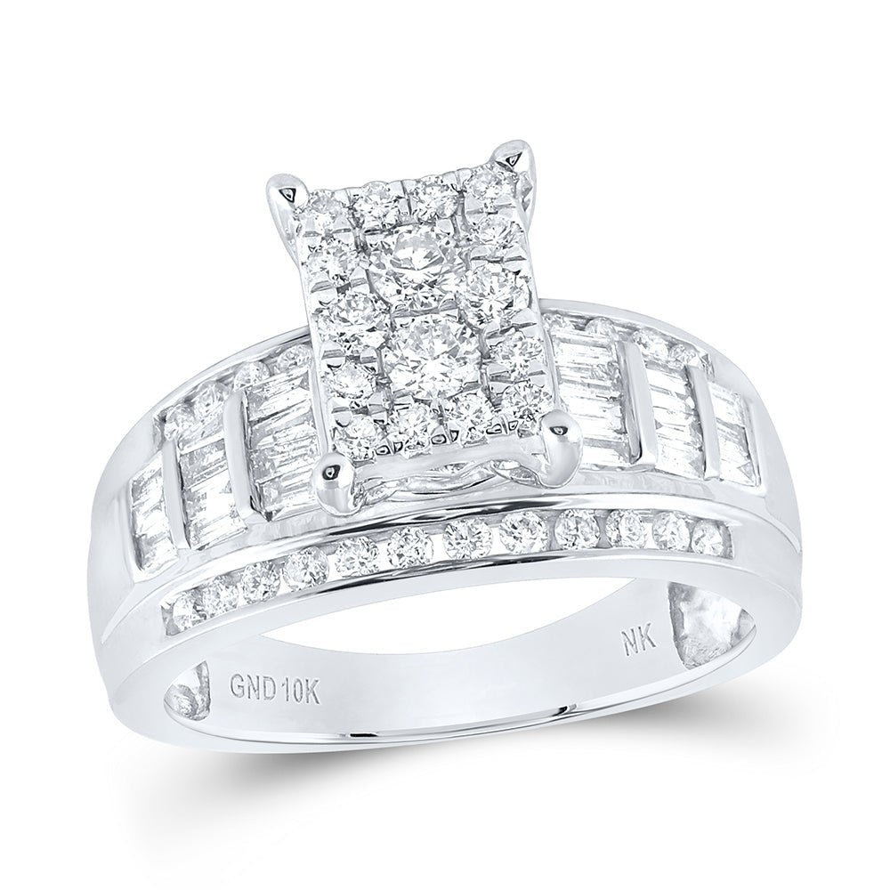 10K White Gold Round Diamond Fashion Emerald Ring 7/8 Cttw - Splendid Jewellery