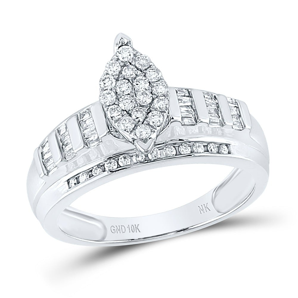 10K White Gold Round Diamond Fashion Marquise Ring 1/2 Cttw - Splendid Jewellery