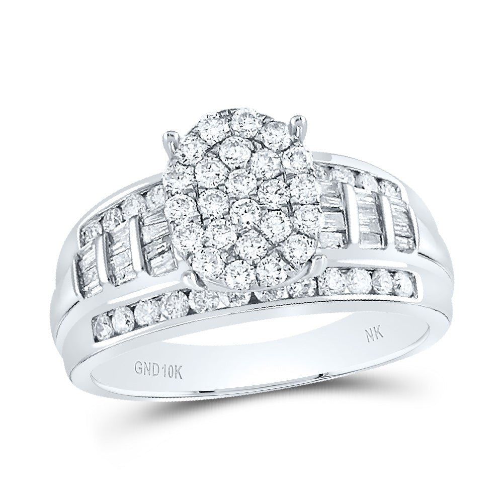 10K White Gold Round Diamond Fashion Oval Ring 1 Cttw - Splendid Jewellery