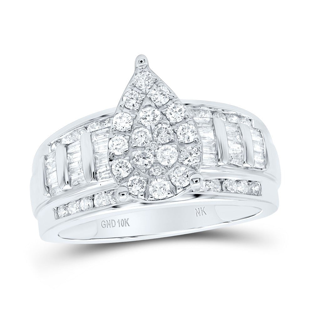 10K White Gold Round Diamond Fashion Pear Ring 1 Cttw - Splendid Jewellery