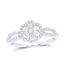 Load image into Gallery viewer, 10K White Gold Round Diamond Flower Ring 1/3 Cttw - Splendid Jewellery