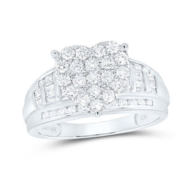 10K White Gold Round Diamond Heart Ring 1 Cttw - Splendid Jewellery