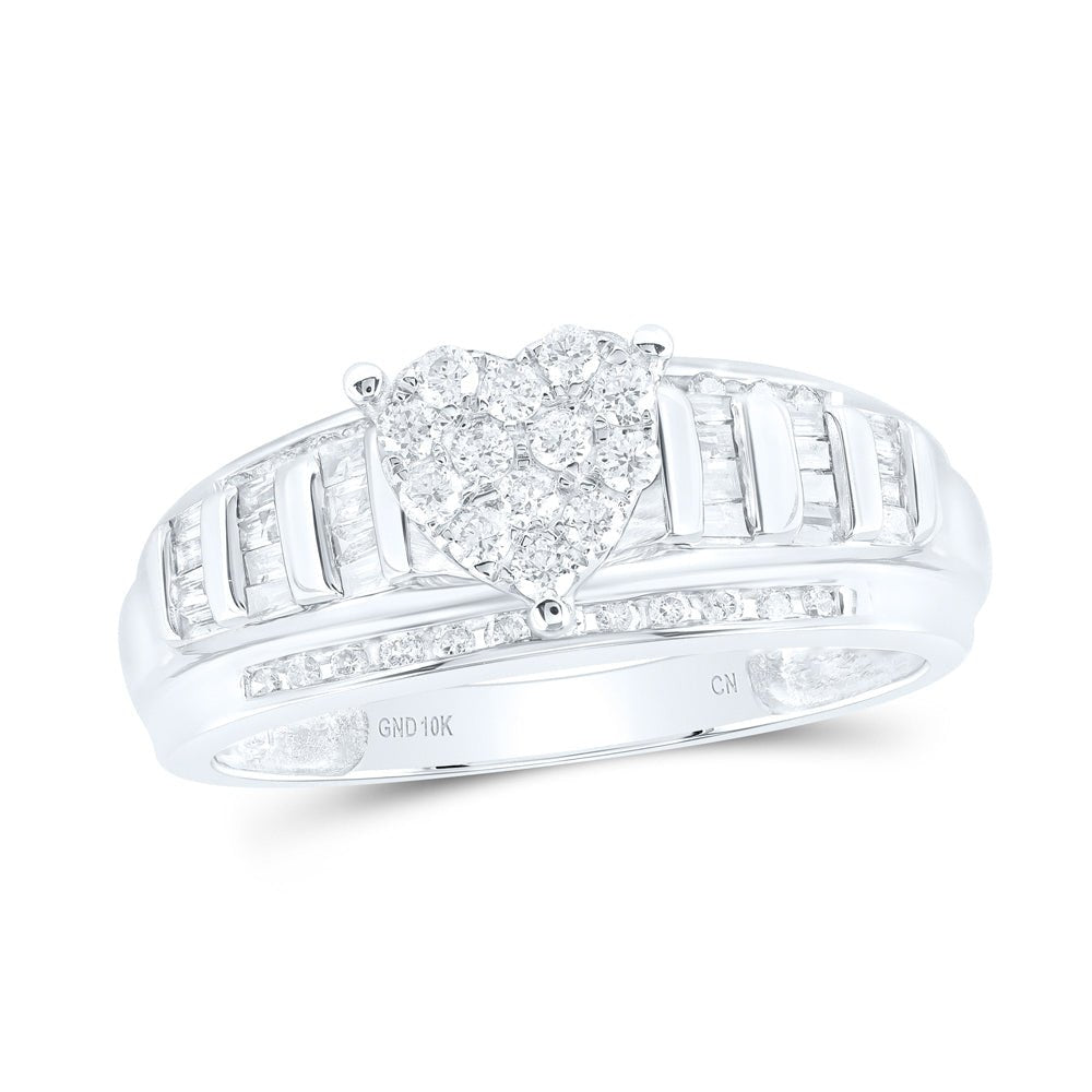10K White Gold Round Diamond Heart Ring 1/2 Cttw - Splendid Jewellery