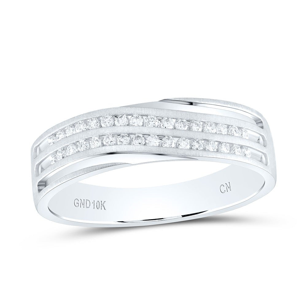 10K White Gold Round Diamond Men's 2 Row Wedding Anniversary Band Ring 1/4 Cttw - Splendid Jewellery