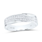 10K White Gold Round Diamond Men's 2 Row Wedding Anniversary Band Ring 1/4 Cttw - Splendid Jewellery