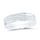 10K White Gold Round Diamond Men's 2 Row Wedding Anniversary Band Ring 1/4 Cttw - Splendid Jewellery