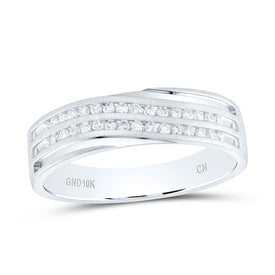 10K White Gold Round Diamond Men's 2 Row Wedding Anniversary Band Ring 1/4 Cttw - Splendid Jewellery