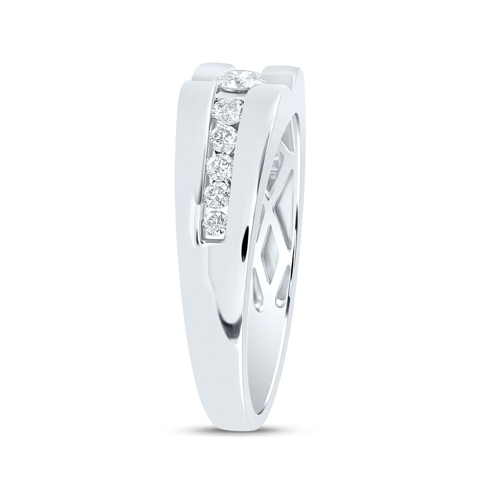 10K White Gold Round Diamond Mens Band 1/2 Cttw - Splendid Jewellery