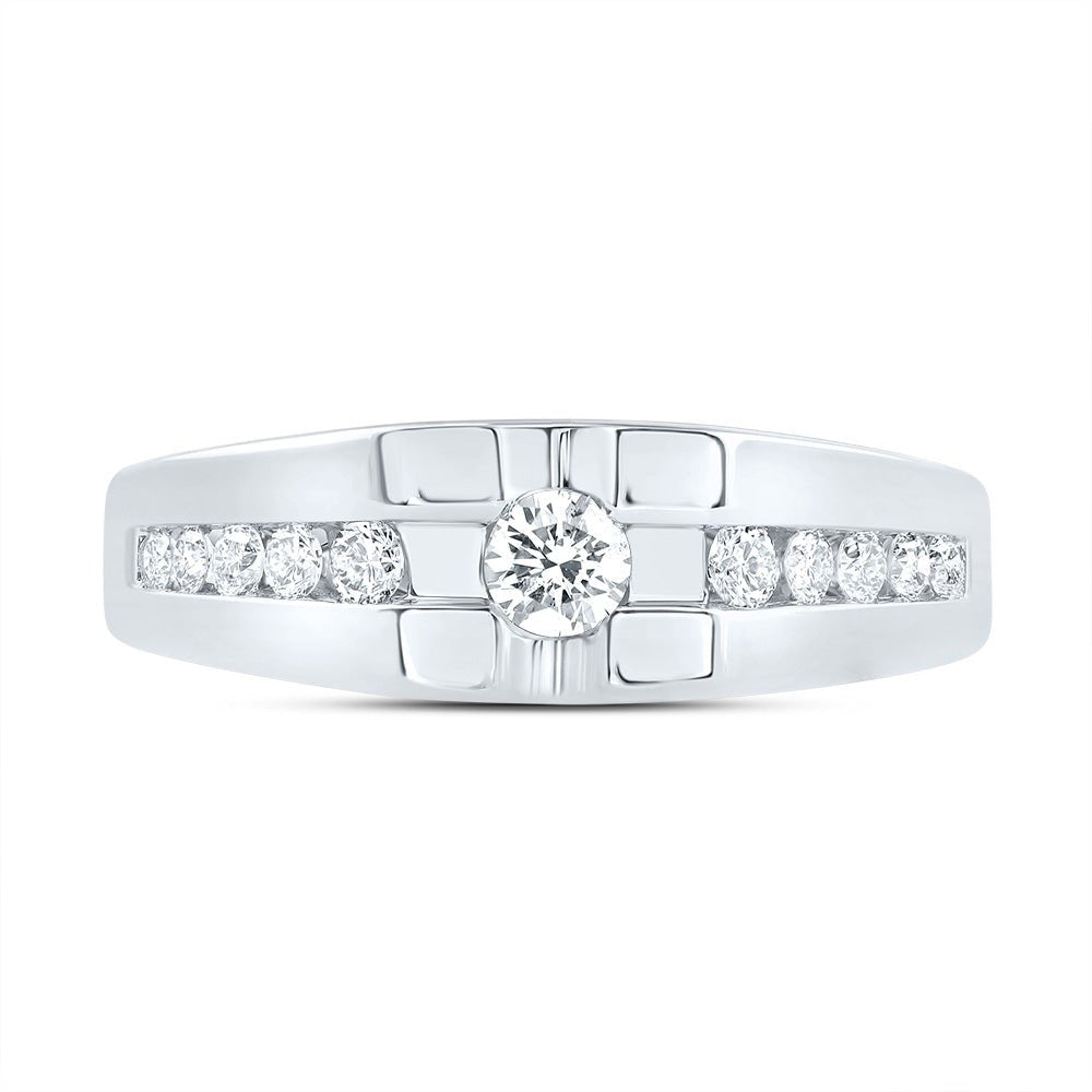 10K White Gold Round Diamond Mens Band 1/2 Cttw - Splendid Jewellery
