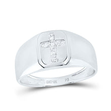 Load image into Gallery viewer, 10K White Gold Round Diamond Mens Brushed Matte Cross Band Ring 1/20 Cttw - Splendid Jewellery