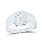 10K White Gold Round Diamond Mens Brushed Matte Cross Band Ring 1/20 Cttw - Splendid Jewellery
