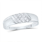 10K White Gold Round Diamond Men's Channel Set Diagonal Triple Row Wedding Band 1/8 Cttw - Splendid Jewellery