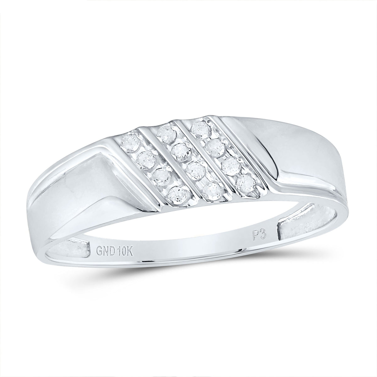 10K White Gold Round Diamond Men's Channel Set Diagonal Triple Row Wedding Band 1/8 Cttw - Splendid Jewellery