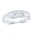 10K White Gold Round Diamond Men's Channel Set Diagonal Triple Row Wedding Band 1/8 Cttw - Splendid Jewellery