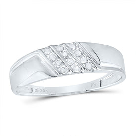 10K White Gold Round Diamond Men's Channel Set Diagonal Triple Row Wedding Band 1/8 Cttw - Splendid Jewellery