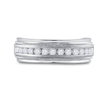 Load image into Gallery viewer, 10K White Gold Round Diamond Men's Channel Set Milgrain Edge Wedding Band Ring 1/2 Cttw - Splendid Jewellery