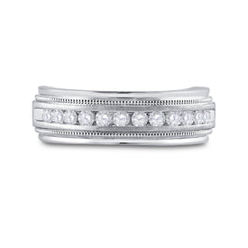 10K White Gold Round Diamond Men's Channel Set Milgrain Edge Wedding Band Ring 1/2 Cttw - Splendid Jewellery