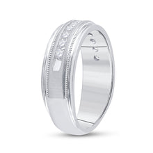 Load image into Gallery viewer, 10K White Gold Round Diamond Men's Channel Set Milgrain Edge Wedding Band Ring 1/2 Cttw - Splendid Jewellery