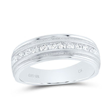 Load image into Gallery viewer, 10K White Gold Round Diamond Men's Channel Set Milgrain Edge Wedding Band Ring 1/2 Cttw - Splendid Jewellery