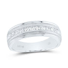 10K White Gold Round Diamond Men's Channel Set Milgrain Edge Wedding Band Ring 1/2 Cttw - Splendid Jewellery