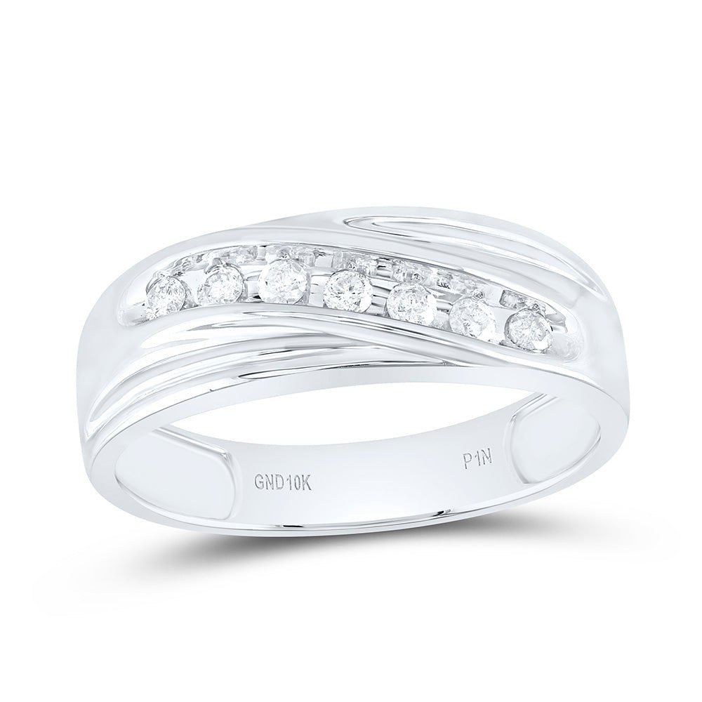 10K White Gold Round Diamond Men's Channel Set Single Row Wedding Band Ring 1/4 Cttw - Splendid Jewellery