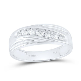 10K White Gold Round Diamond Men's Channel Set Single Row Wedding Band Ring 1/4 Cttw - Splendid Jewellery