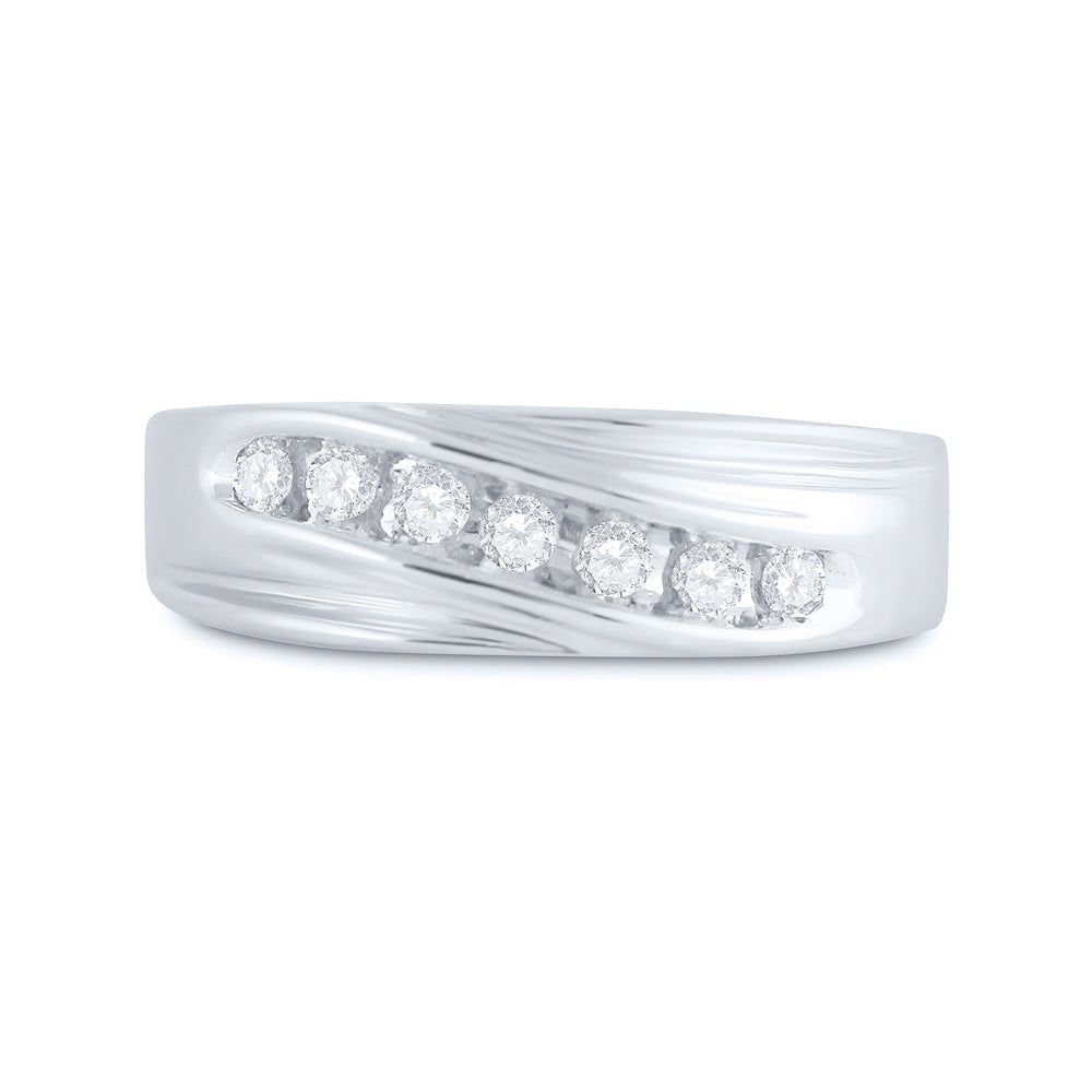 10K White Gold Round Diamond Men's Channel Set Single Row Wedding Band Ring 1/4 Cttw - Splendid Jewellery