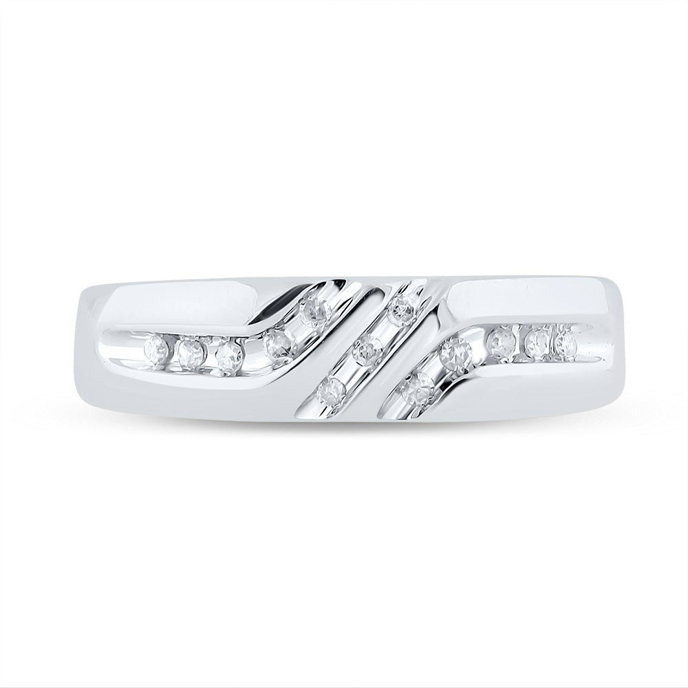 10K White Gold Round Diamond Men's Channel Set Triple Row Wedding Band Ring 1/8 Cttw - Splendid Jewellery