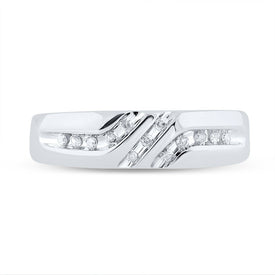 10K White Gold Round Diamond Men's Channel Set Triple Row Wedding Band Ring 1/8 Cttw - Splendid Jewellery