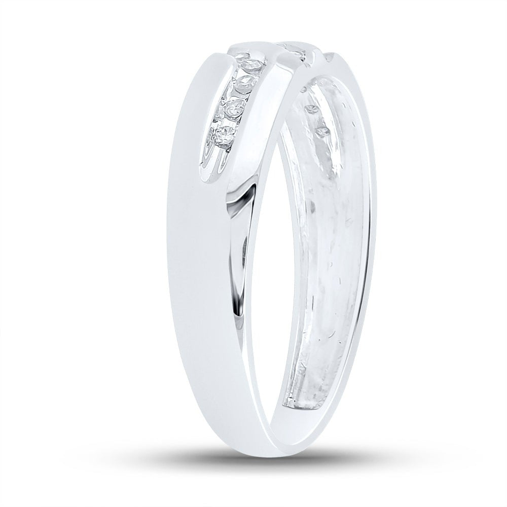 10K White Gold Round Diamond Men's Channel Set Triple Row Wedding Band Ring 1/8 Cttw - Splendid Jewellery