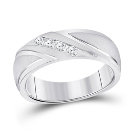 10K White Gold Round Diamond Men's Channel Set Wedding Anniversary Band Ring 1/4 Cttw - Splendid Jewellery