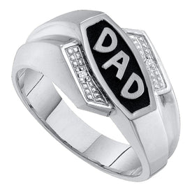 10K White Gold Round Diamond Mens Dad Father Ring . 0.01 Cttw - Splendid Jewellery