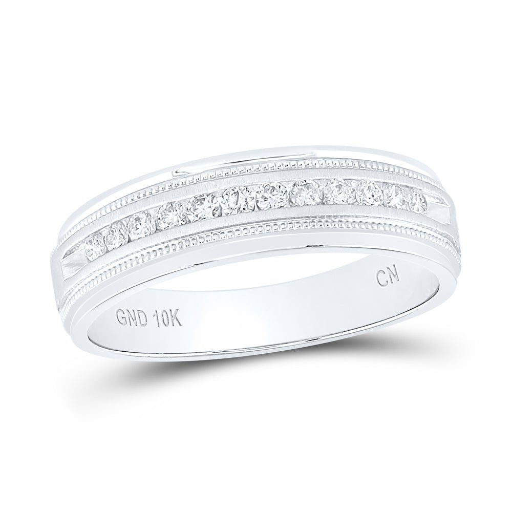 10K White Gold Round Diamond Men's Machine Set Wedding Channel Band Ring 1/4 Cttw - Splendid Jewellery