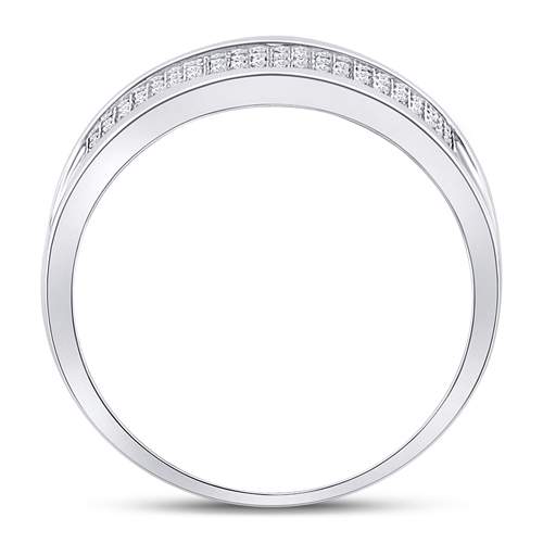 10K White Gold Round Diamond Men's Micropave Wedding Anniversary Band Ring 1/3 Cttw - Splendid Jewellery