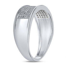 10K White Gold Round Diamond Men's Micropave Wedding Anniversary Band Ring 1/3 Cttw - Splendid Jewellery